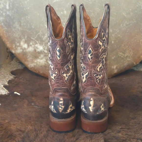 JOHNNY RINGO E1464 distressed brown leather with cheetah cowgirl boots  sz 7.5B - Picture 6 of 16